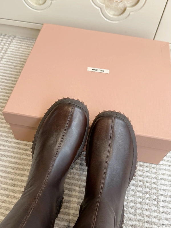 Miu 2026 Retro Sporty High-Top Stretch Boots Sheepskin 955678