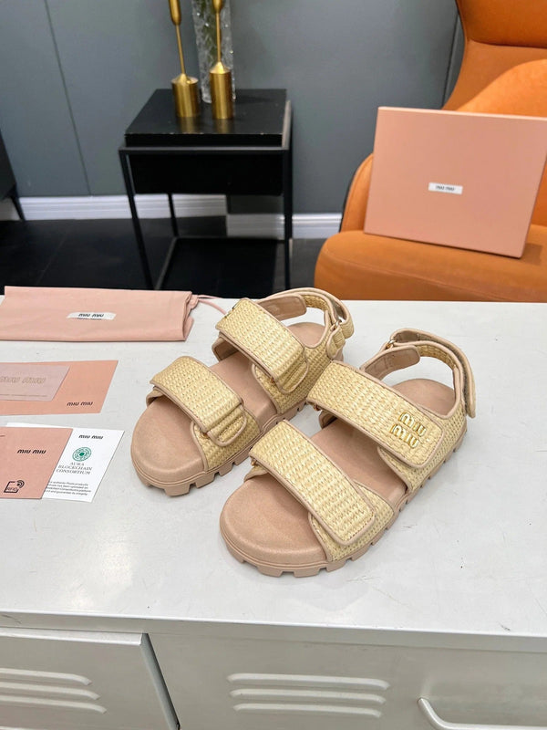Miu 2026 Velcro Sandals Raffia Fiber 935597