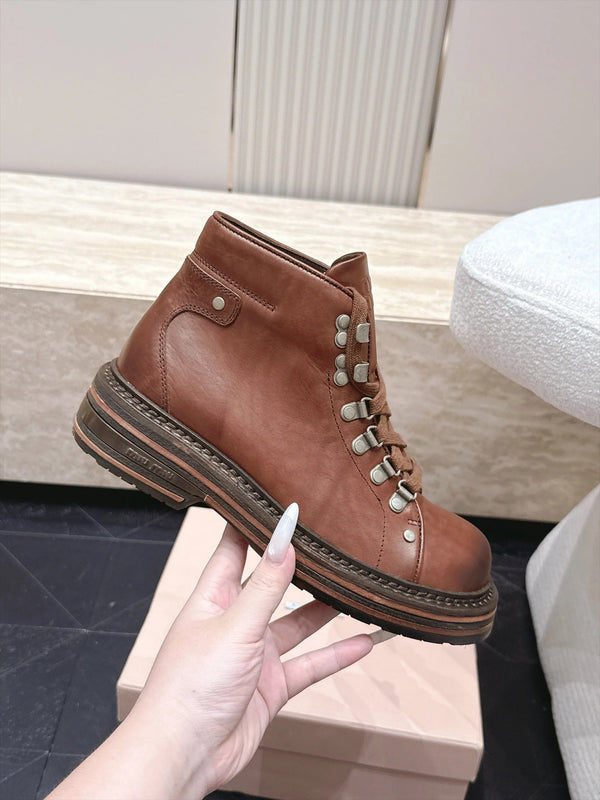 Miu 2026 Hiking Ankle Boots Cowhide 954315