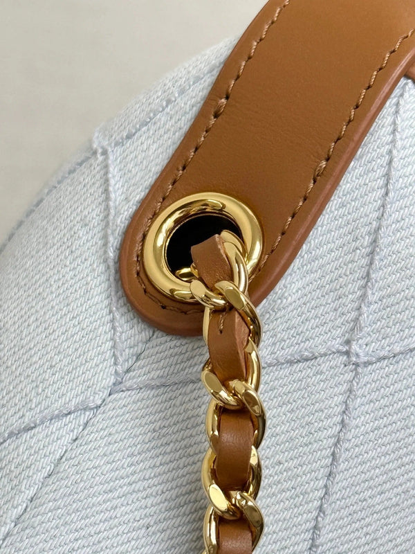 CC 2026 Mini CC Hobo Pouch 21cm Light Blue mix Brown Denim Leather