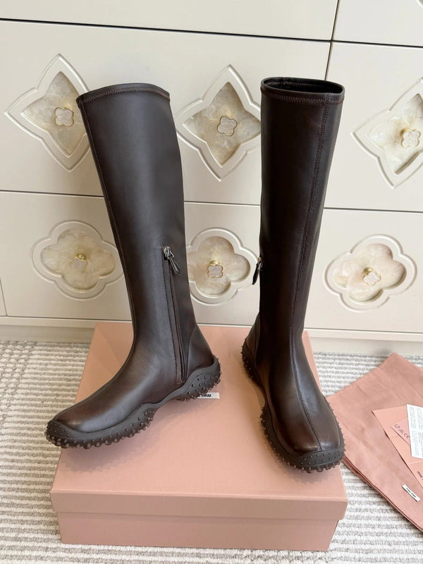 Miu 2026 Retro Sporty High-Top Stretch Boots Sheepskin 955678