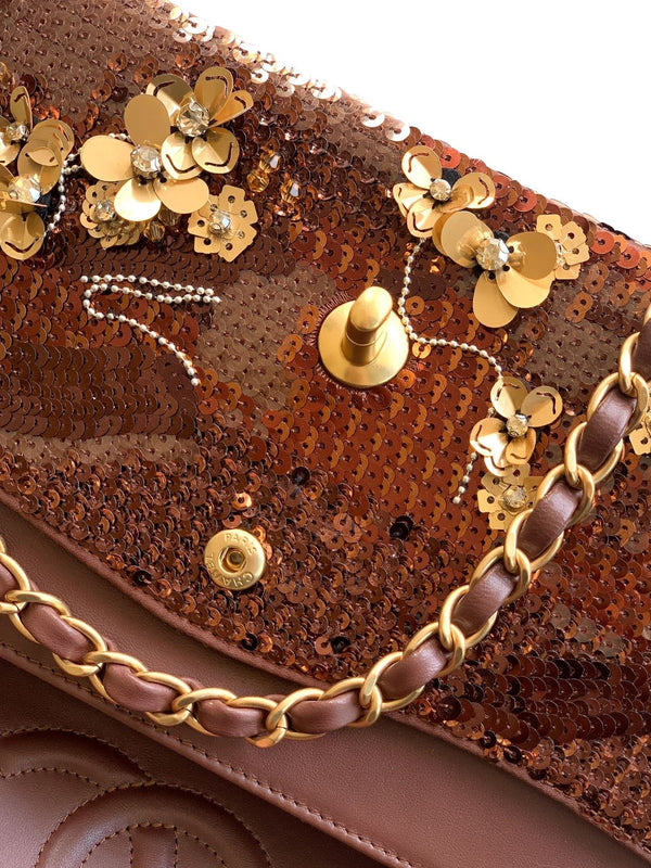 CC 2026 Flap Bag Brown Mix Colors Sequin Leather