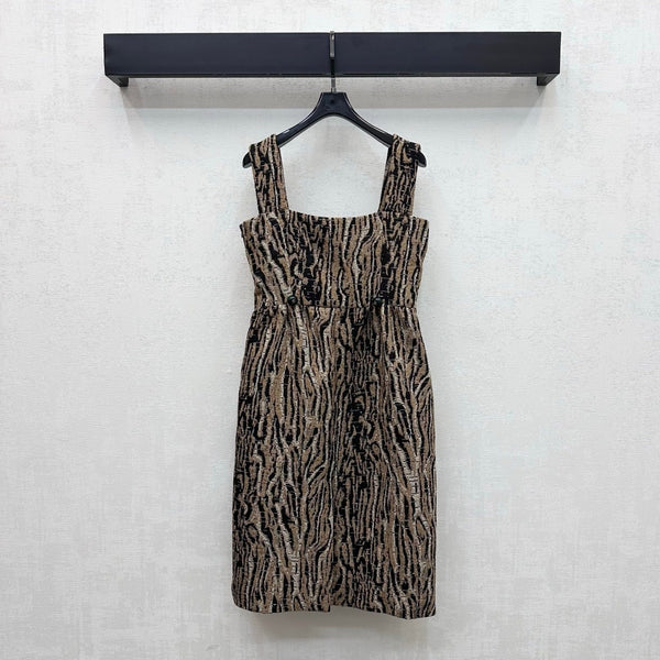 CC 2026 Tiger-print Suspender Dress Black Beige Cotton 418540