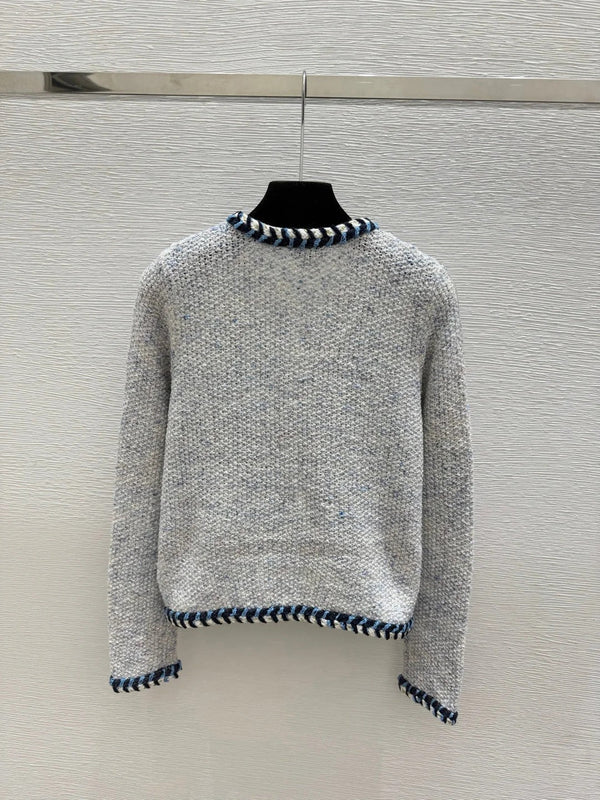 Chanel 2026 Knitted Long Sleeve Cardigan Grey mix Blue Wool 244662