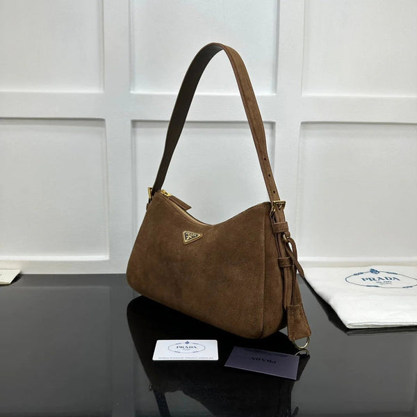 Prad 2026 Aimee Shoulder Bag Brown Suede Calfskin