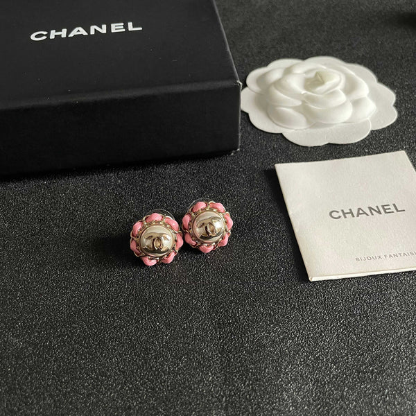 CC Pendant Double C Pink Pearl Gold Earrings 558643