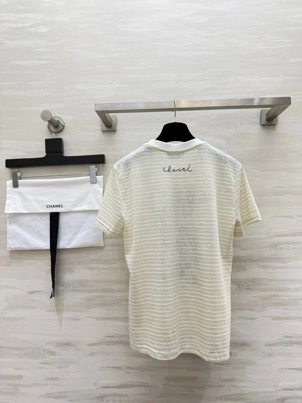 CC 2026 Striped Print Short-Sleeve T-Shirt Cream Blue Green Cotton