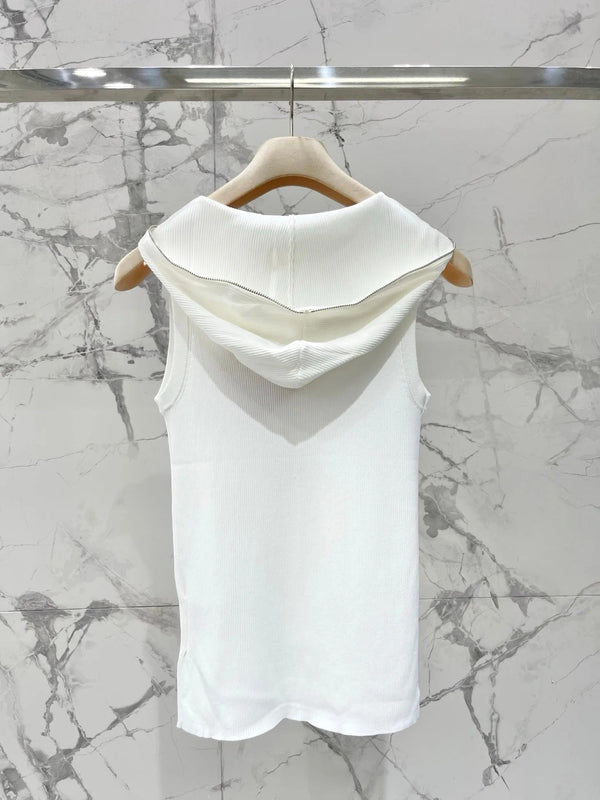 Miu 2026 Hooded Zipper Tank Top Tencel 636581