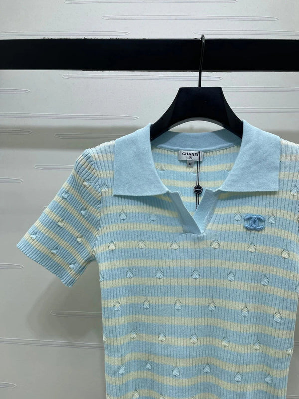 CC 2026 Striped Collared Knit Short-Sleeve T-Shirt Cotton 677728