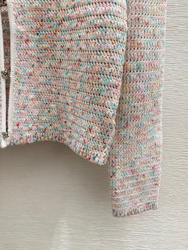 Chanel 2026 Round Neck Knitted Long Sleeve Cardigan Light Pink Wool 244668