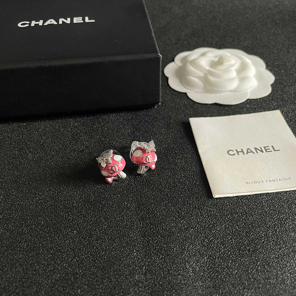 CC Pendant Butterfly Double C Pink Sliver Earrings