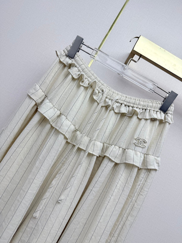 Chanel 2026 Ruffled Striped Wide-Leg Pants Cotton 244740