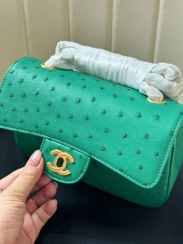 CC 2026s Flap Ostrich Embossed Bag 20cm Leather