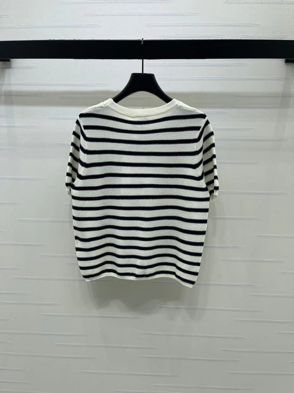 CC 2026 Shawl-Style Striped Knit Short-Sleeve Top Viscose 677747