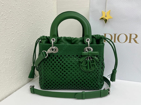 CD Lady Woven Bag 24CM Open-Mesh Lambskin Leather
