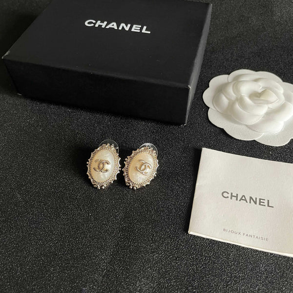 CC Double C White Pearl Gold Earrings