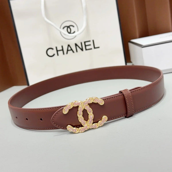 CC 2026 Double CC Crystal Buckle Belt 30mm Cowhide