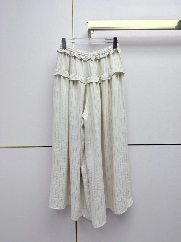 Chanel 2026 Ruffled Striped Wide-Leg Pants Cotton 244740