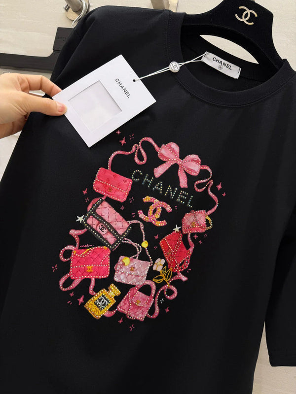 CC 2026 Rhinestone Print T-shirt Cotton 681371