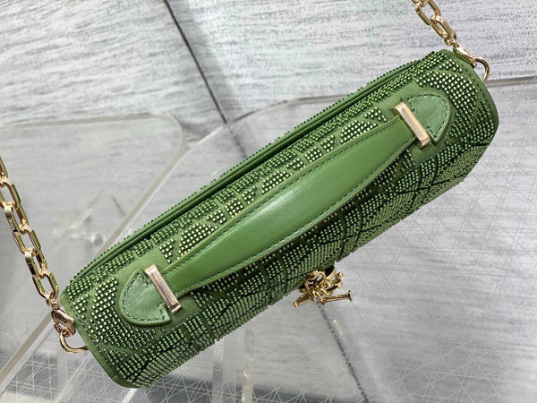 CD 2026 Microbead-Embroidered Bag 21cm Cotton Leather 355271