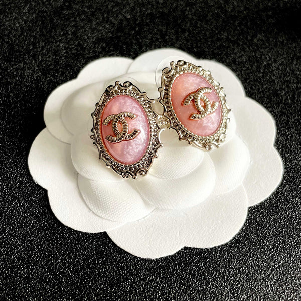 CC Double C Pink Pearl Gold Earrings
