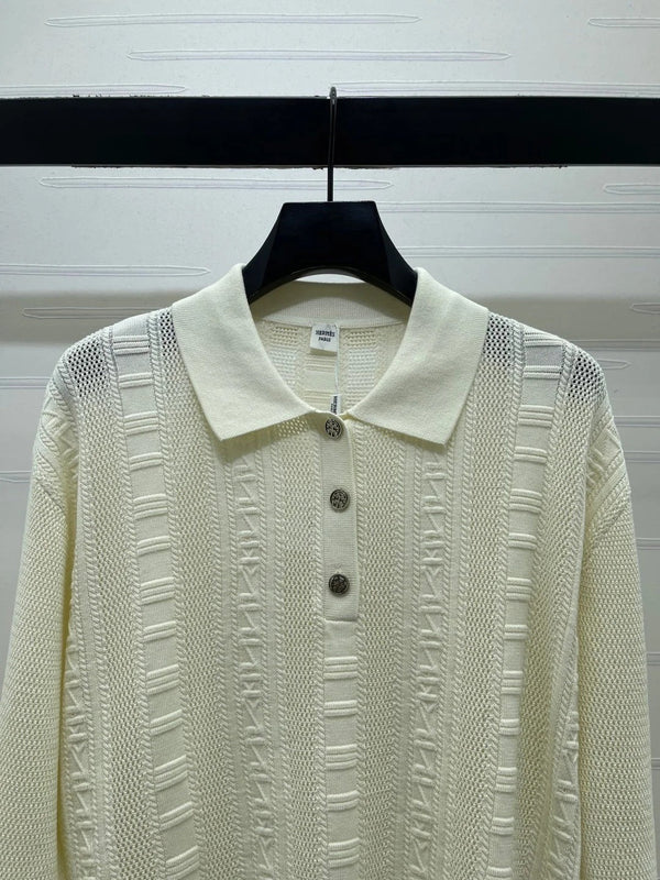 HM 2026 Collared Knit Long-Sleeve Top Cream Tencel Cotton 413333