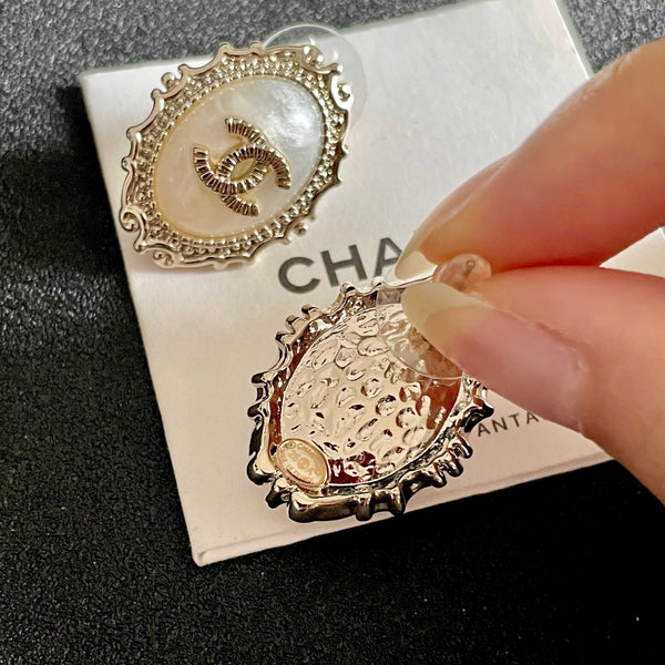 CC Double C White Pearl Gold Earrings