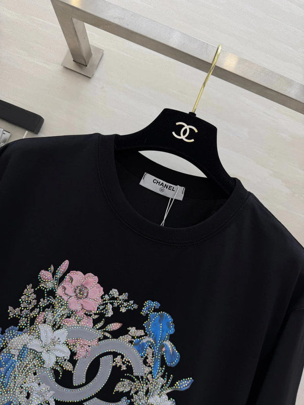 CC 2026 Floral Rhinestone T-shirt Cotton 681379