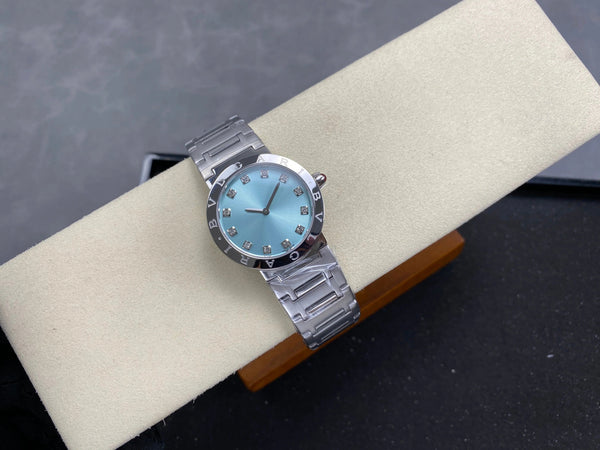 BVLGARI 33mm Blue Dial Diamond Numerals Steel