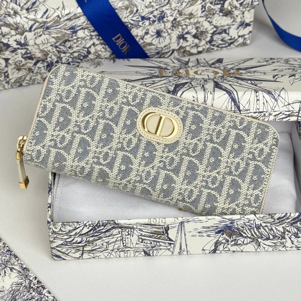 CD 2026 Montaigne Voyageur Slim Wallet 20cm Blue Demin Fabric