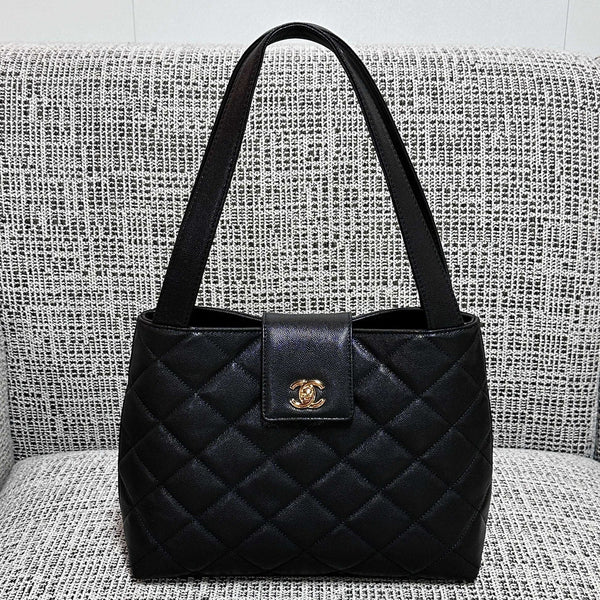CC 2026 Diamond Flap Shoulder Bag 29cm Black Calfskin Caviar