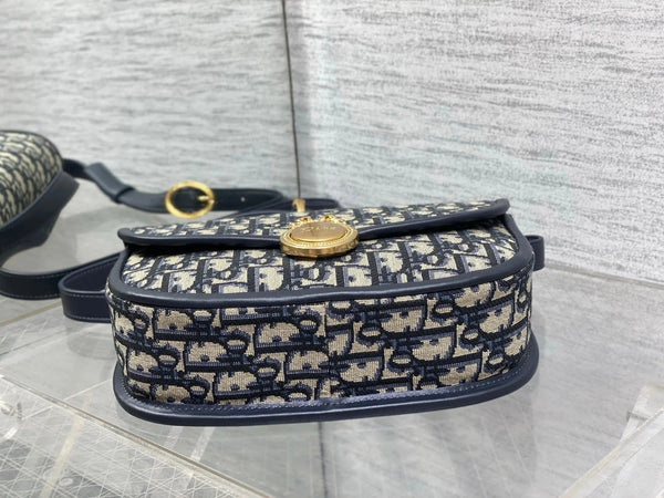 CD 2026 Medaillon Oblique Jacquard Flap Bag 23cm Blue Beige Fabric 355386