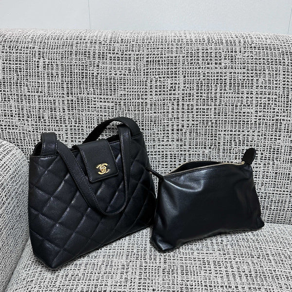 CC 2026 Diamond Flap Shoulder Bag 29cm Black Calfskin Caviar