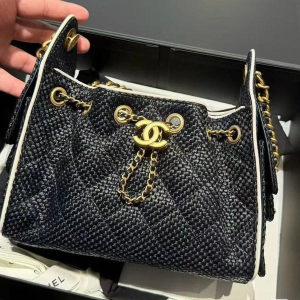 CC 2026 Hobo Bag 22cm Black Woven Leather