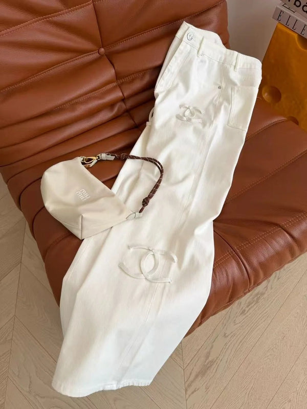 CC 2026 Double C Logo Jeans White Cotton