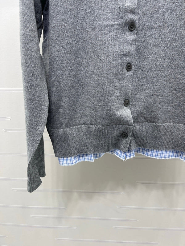Miu 2026 Two-piece Plaid Knit Cardigan Grey Blue Wool 415917