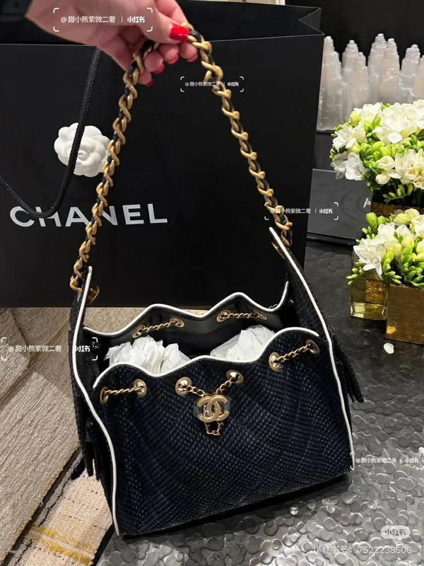 CC 2026 Hobo Bag 22cm Black Woven Leather
