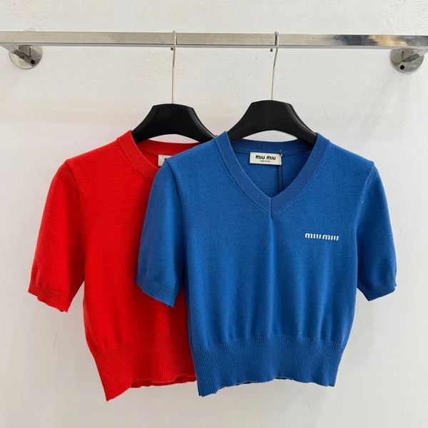 Miu 2026 V-neck Short Sleeved Shirt Wool 341139