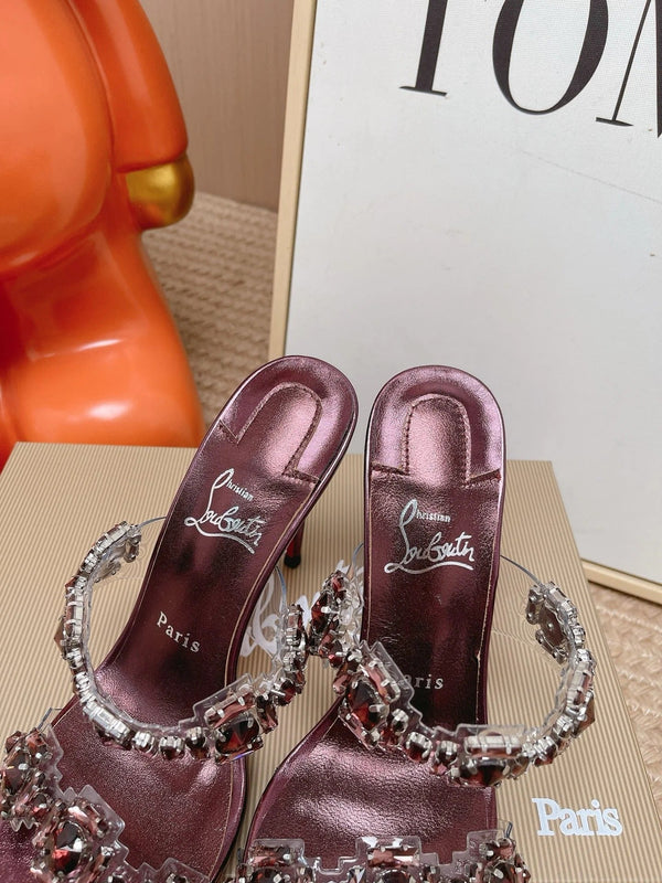 CL Just Jewel Strass Mules Burgundy Oversized Crystals PVC Leather 855235