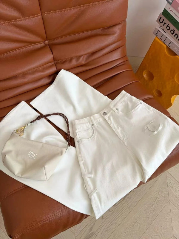CC 2026 Double C Logo Jeans White Cotton