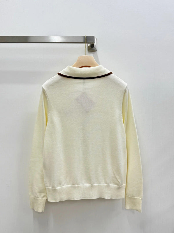 Miu 2026 Polo Collar Cardigan with Logo Pattern Wool 838823