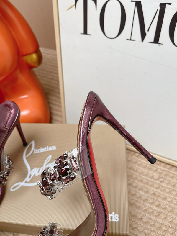 CL Just Jewel Strass Mules Burgundy Oversized Crystals PVC Leather 855235