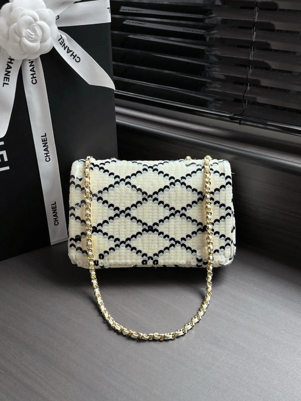 CC 26s Sparkling Sequined Bag 21cm Leather
