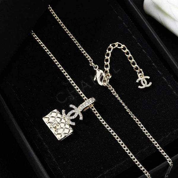 CC Classic Double C Light Gold Diamond Bag Necklace