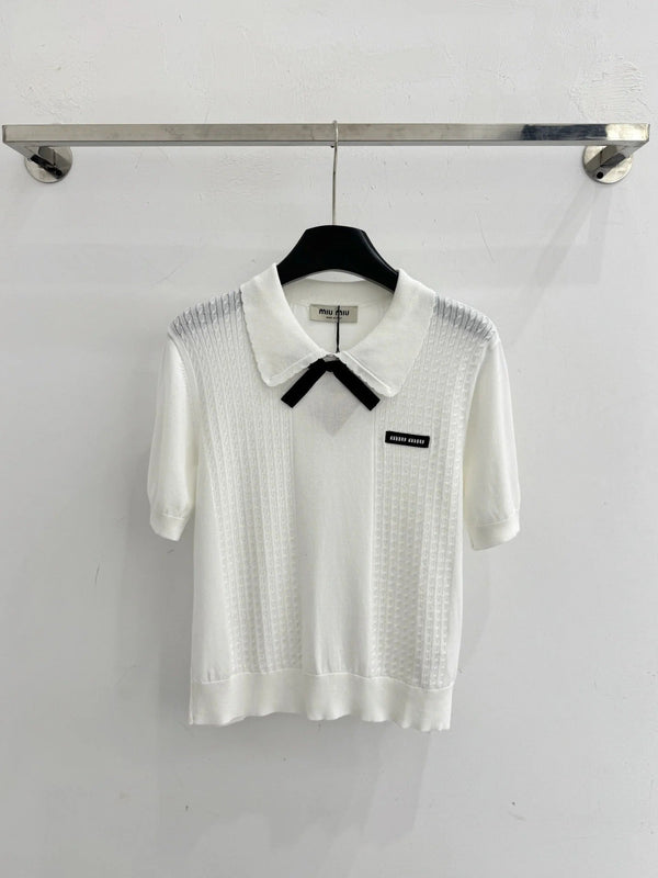 Miumiu 2026 Short-sleeved Top With Bow Wool 179456