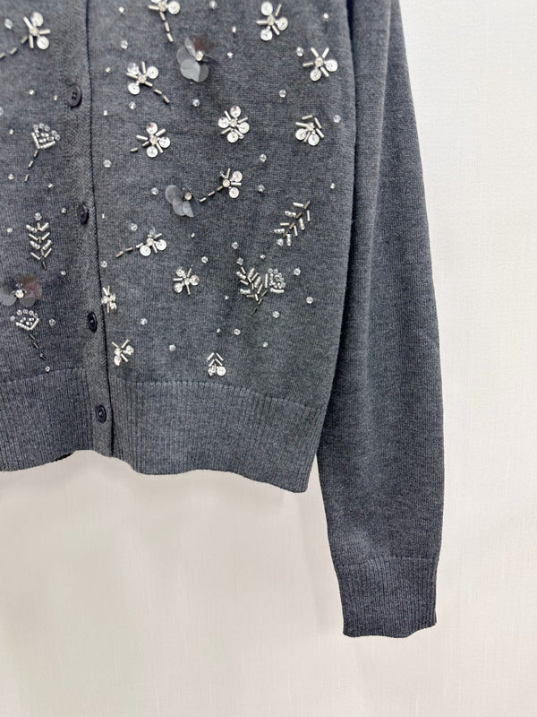 Miu 2026 Heavy Sequined Cardigan with Logo Pattern Embellishment Wool 838810