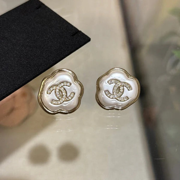 CC Cloud Resin Light Gold Full Diamond Double C Stud Earrings