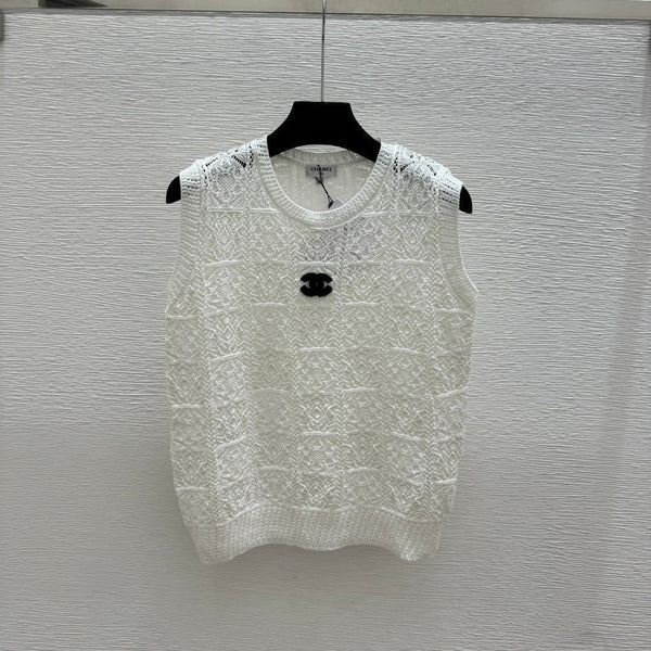 Chanel 2026 Hollow-Out Round Neck Knitted Vest Wool Polyester 170692