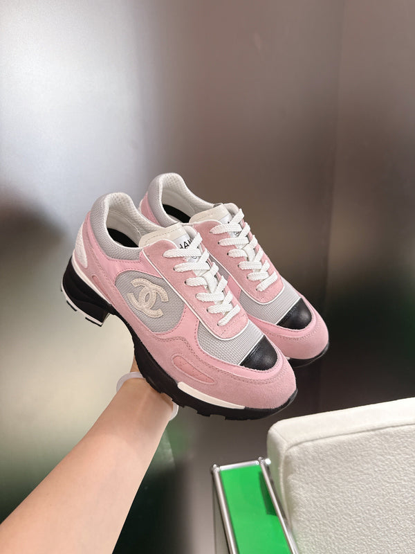 Chanel Low-Top Sneakers 30mm Pink and Grey Calfskin Leather and Mesh 507544