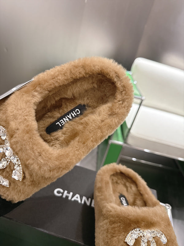 CC 26s Slippers Black Khaki Fur 999412